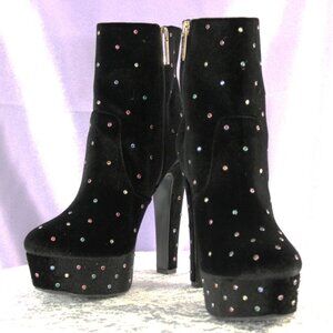 Kurt Geiger London Black Crystal Stud Platform Ankle Boots Stiletto Heels NEW